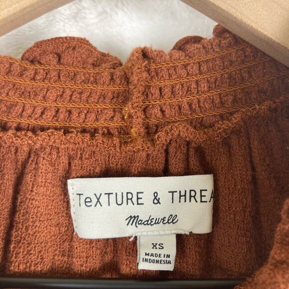 Madewell Texture & Thread Ruffled Mockneck Top Women's Size XS in Rust - Picture 7 of 10